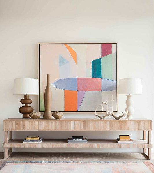 Sideboard table with massive abstract painting framed